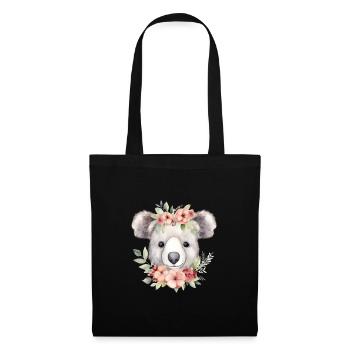 Niedlicher & süßer Koala mit Blumen Liebe - Stoffbeutel - Schwarz - Vorne