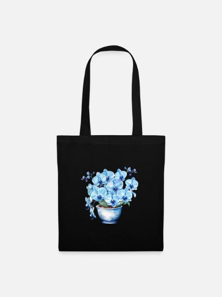 Blüten Pflanzen Blaue Blumen Orchidee Hochzeit - Stoffbeutel - Schwarz