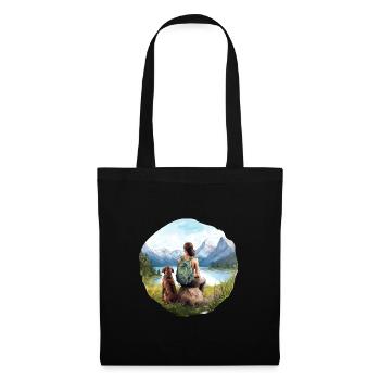 Frau mit Hund Wandern Outdoor Berge See - Stoffbeutel - Schwarz - Vorne