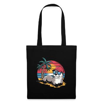 Loutre avec lunettes de soleil et casquette de baseball sur la plage - Sac en tissu - noir - Devant