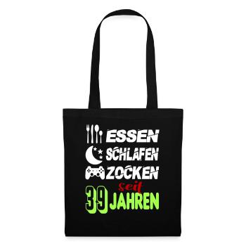Geburtstag 39 Zocken Spielen Gaming Schlafen - Stoffbeutel - Schwarz - Vorne