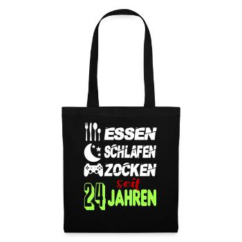 Geburtstag 24 Zocken Spielen Gaming Schlafen - Stoffbeutel - Schwarz - Vorne