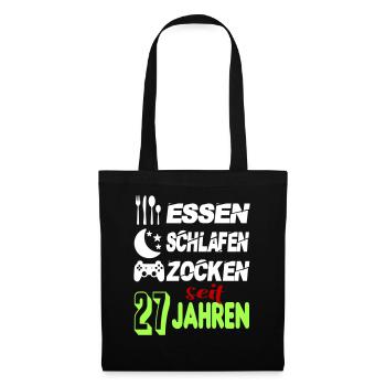 Geburtstag 27 Zocken Spielen Gaming Schlafen - Stoffbeutel - Schwarz - Vorne