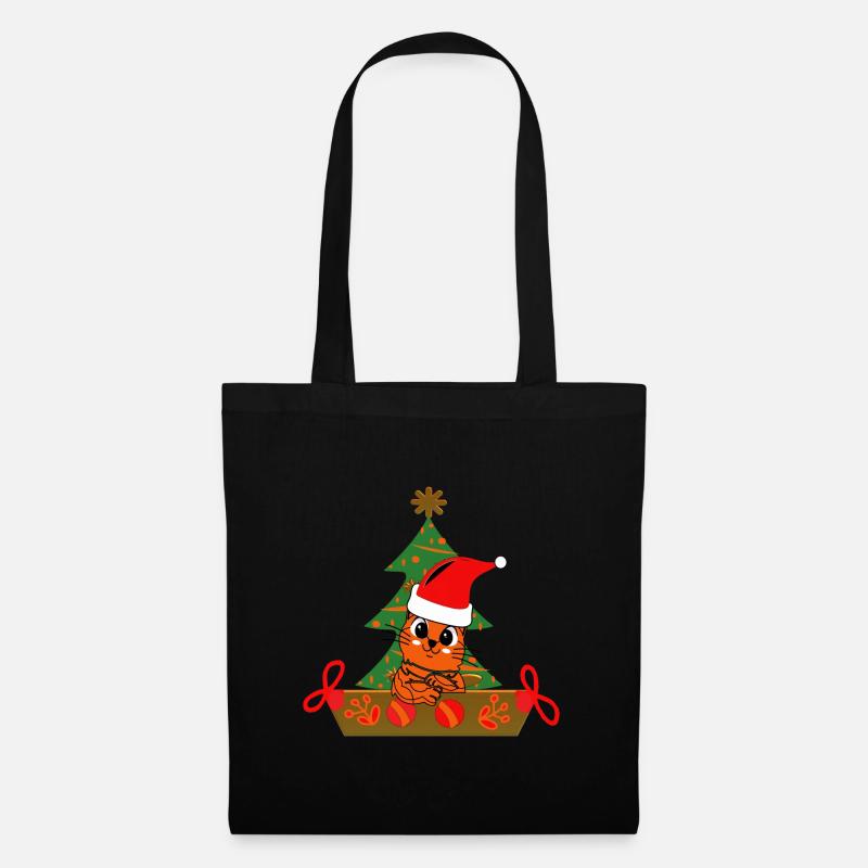 Drôle de chat de Noël - Sac en tissu - noir