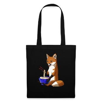 Japanischer Kawaii Fuchs Ramen Nudeln Rotfuchs - Stoffbeutel - Schwarz - Vorne