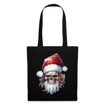 Crâne avec chapeau de Père Noël - Sac en tissu - noir - Devant