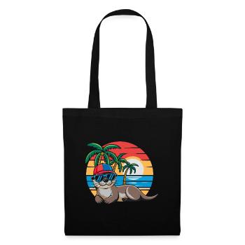 Loutre avec lunettes de soleil et casquette de baseball sur la plage - Sac en tissu - noir - Devant