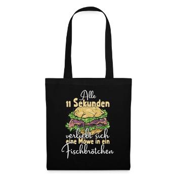 Möwe verliebt sich in Fischbrötchen T-Shirt - Stoffbeutel - Schwarz - Vorne