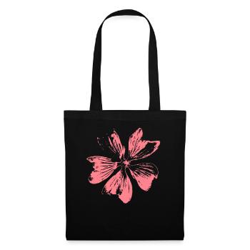 Blume / Malve Blüte - ROSA - Vintage - Stoffbeutel - Schwarz - Vorne