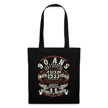 90 ans - juin 1933 - anniversaire 1933 - Sac en tissu - noir - Devant