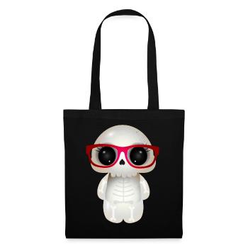 cute skull with red nerd glasses - Tote Bag - black - Front