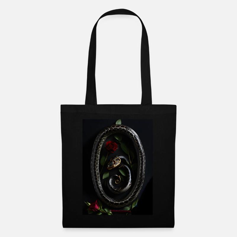 Eine schwarze Schlange und eine rote Rose - Stoffbeutel - Schwarz