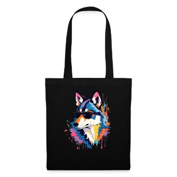 Wolf Kunst Kunstwerk Pop Art Wolfs - Stoffbeutel - Schwarz - Vorne
