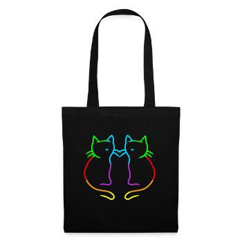 80er 90er Retro Regenbogen Herz Katzen Katze - Stoffbeutel - Schwarz - Vorne