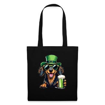 Dackel St. Patricks Day Bier Outfit Hunde - Stoffbeutel - Schwarz - Vorne