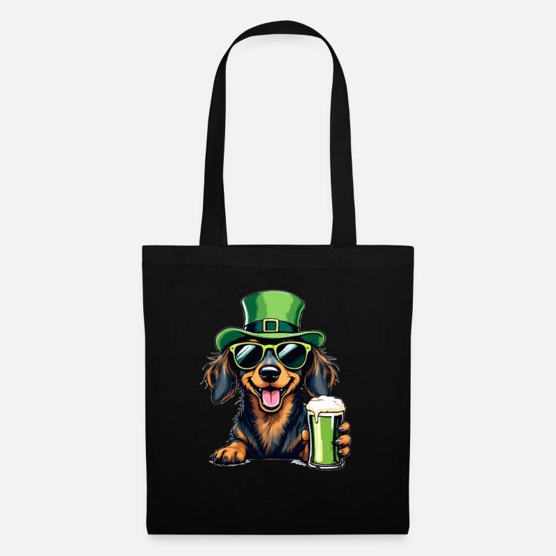 Dackel St. Patricks Day Bier Outfit Hunde - Stoffbeutel - Schwarz