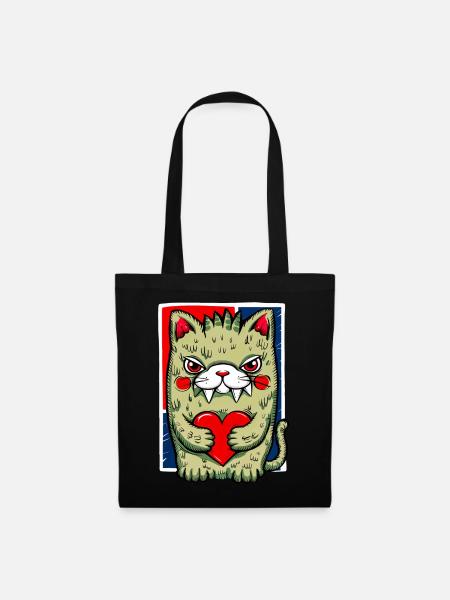 Verrückte Katze - Stoffbeutel - Schwarz