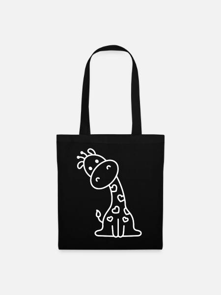 Süße Giraffe Skizze – kindliches Tiermotiv Design - Stoffbeutel - Schwarz