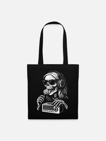 Skeleton-DJ Radio Black White - Stoffbeutel - Schwarz