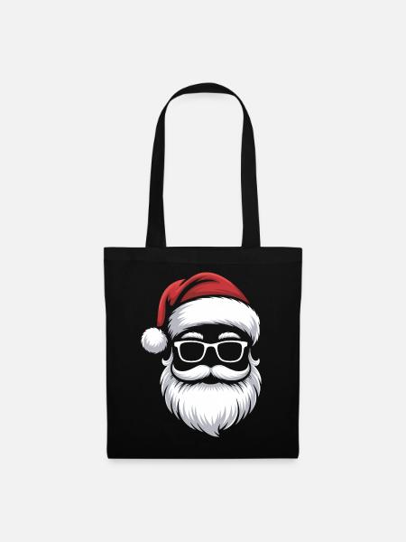 Weihnachtsmann mit Schnurrbart Brille - Stoffbeutel - Schwarz