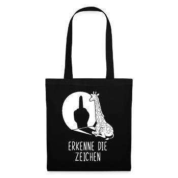 Erkenne die Zeichen Giraffe Mittelfinger lustig - Stoffbeutel - Schwarz - Vorne