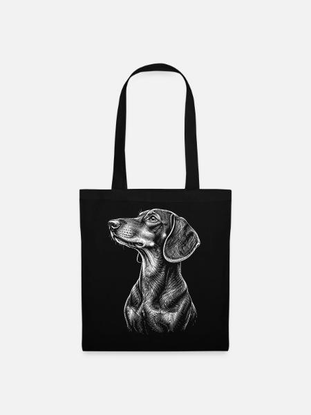 Dackel Portrait Hund Line Art Shirt - Stoffbeutel - Schwarz