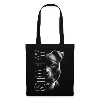 Staffordshire Bullterrier mit Staffy Schriftzug - Stoffbeutel - Schwarz - Vorne