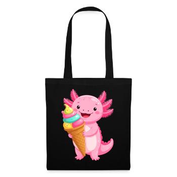 Rosa Comic Axolotl mit Schultüte – Schulanfang Art - Stoffbeutel - Schwarz - Vorne