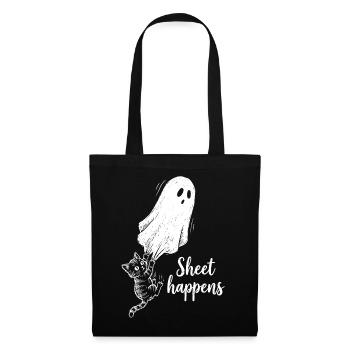 Sheet Happens Katze Geist Lustig Halloween Geschen - Stoffbeutel - Schwarz - Vorne