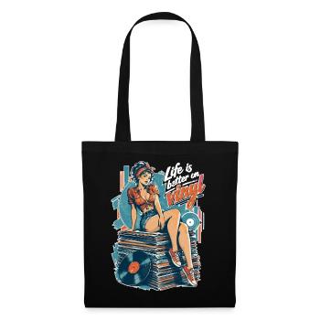 Life is better on vinyl - Pin-Up & Sneaker - Stoffbeutel - Schwarz - Vorne
