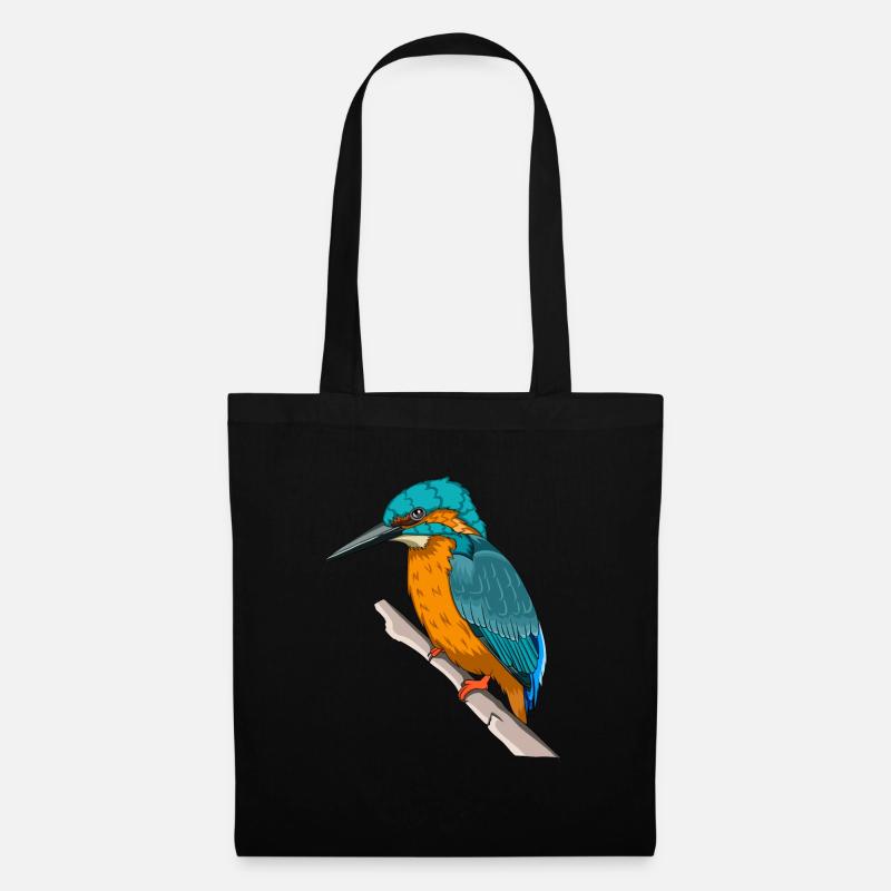 Eisvogel auf einem Ast bunt Geschenk Vogel - Stoffbeutel - Schwarz