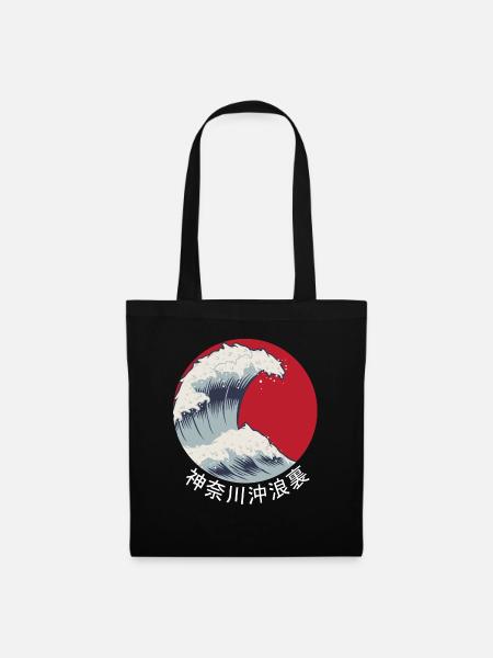 Japan Kanagawa wave kanji Japanese wave gift - Tote Bag - black