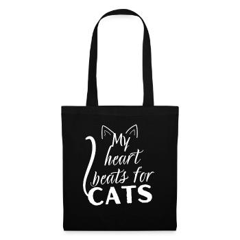 My heart beats for cats - Gift Humor Cat - Tote Bag - black - Front