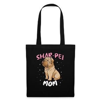 Shar Pei Mama Niedlicher Welpe Hund - Stoffbeutel - Schwarz - Vorne