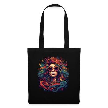 Cooler Medusa Kopf Schlangen Haare tolle Farben - Stoffbeutel - Schwarz - Vorne