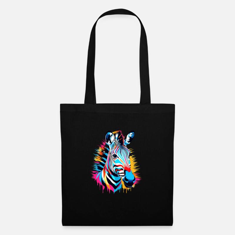 Buntes Zebra - Stoffbeutel - Schwarz
