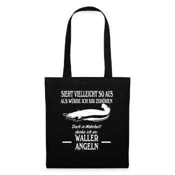 Ich denke an Waller angeln Wels Wallerangeln - Stoffbeutel - Schwarz - Vorne