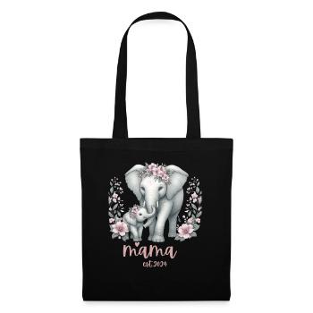 Mama 2024 Elephant Floral Wreath Celebration - Stoffbeutel - Schwarz - Vorne