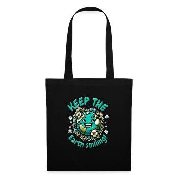 "Keep the Earth Smiling" - Positive Vibes Shirt - Stoffbeutel - Schwarz - Vorne