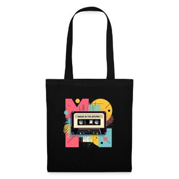 Retro 80er 90er Jahre Kassette Geschenk - Stoffbeutel - Schwarz - Vorne