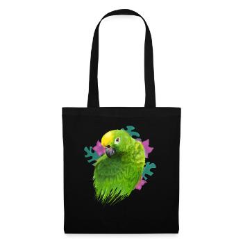 Parrot green colorful with flowers, jungle - Tote Bag - black - Front