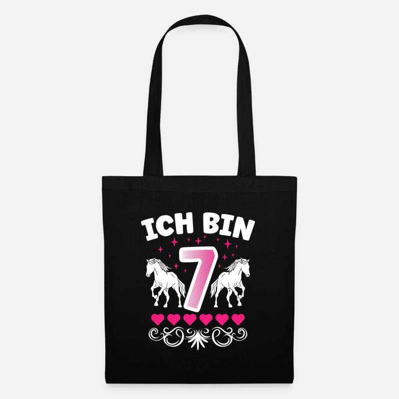 7. Geburtstag pferd Mädchen 7 Jahre alt - Stoffbeutel - Schwarz