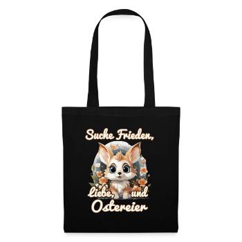 Suche Frieden, Liebe und Ostereier - Stoffbeutel - Schwarz - Vorne