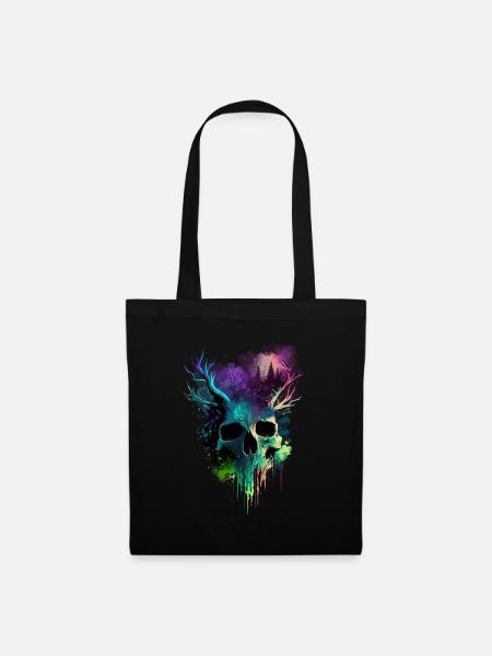 Totenkopf mit Hörnern bunt - Stoffbeutel - Schwarz