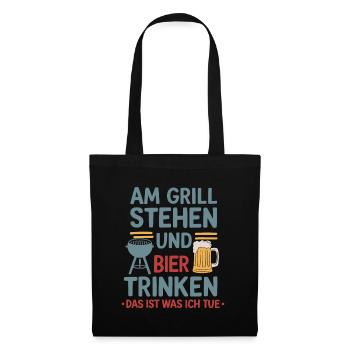 Standing at the Grill Drinking Beer Funny Grill Beer - Tote Bag - black - Front