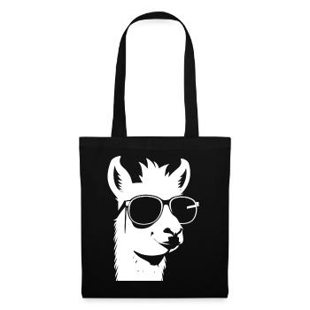 Lustiges Alpaka mit Sonnenbrille Coole Alpakas - Stoffbeutel - Schwarz - Vorne