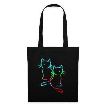 80er 90edr Rretro Vintage Katzen Katze Kätzchen - Stoffbeutel - Schwarz - Vorne