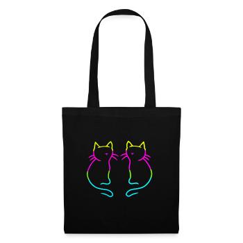 80er 90er Retro Vintage Katzen Regenbogen - Stoffbeutel - Schwarz - Vorne