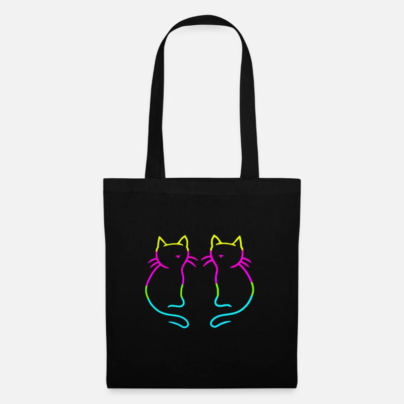80er 90er Retro Vintage Katzen Regenbogen - Stoffbeutel - Schwarz