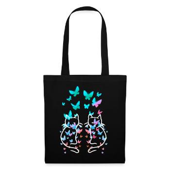 80s Retro Cat Vintage Spring Butterflies - Tote Bag - black - Front